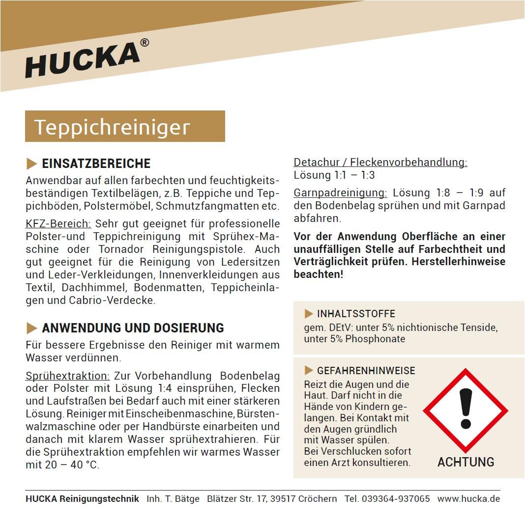 Teppichreiniger/Polsterreiniger (10 Liter) - Konzentrat für die professionelle Anwendung im Waschsauger und manuellen Fleckenentfernung u.v.m.