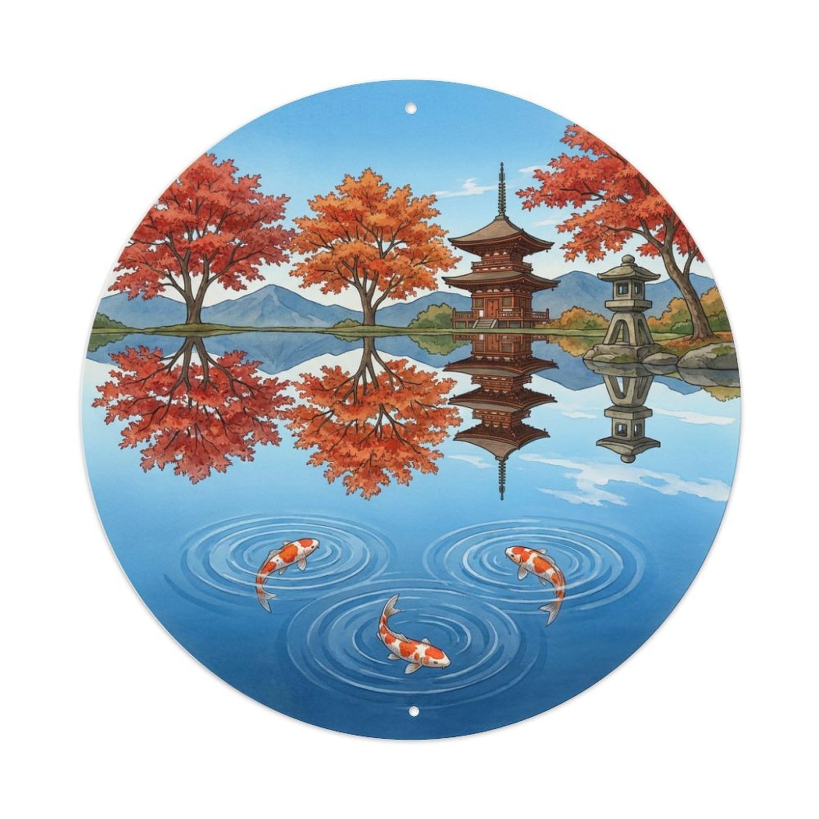 Galvaxio Style Japanese Koi Fish Autumn Reflection Perfect Still Metal Tin Sign
