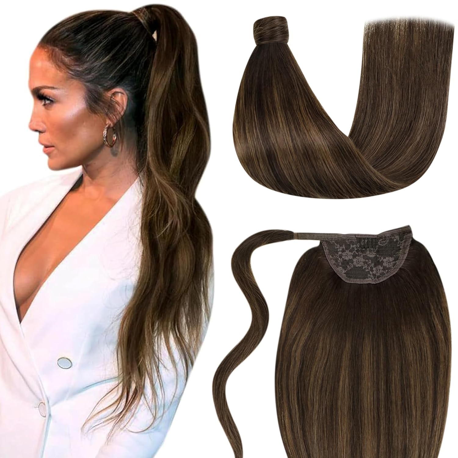 LaaVoo Wire Hair Extensions Human Hair 18 Inch Medium Brown Wire Human Hair Extensions Light Brown Human Hair Extensions Long Straight Hair 86g — view 59