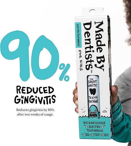 Miniatura 4 de Made by Dentists Cepillo de dientes eléctrico para niños, cepillo de dientes vibratorio recargable con temporizador, incluye 6 cabezales de