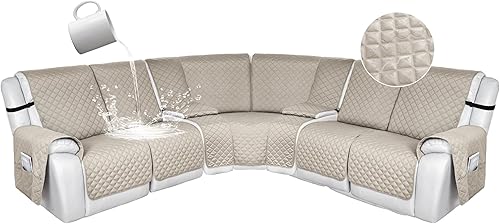 Miniatura 76 de HDCAXKJ 100% Fundas impermeables para sofá seccional reclinable en forma de L, funda de sofá reclinable acolchada lavable, fundas de esquina para