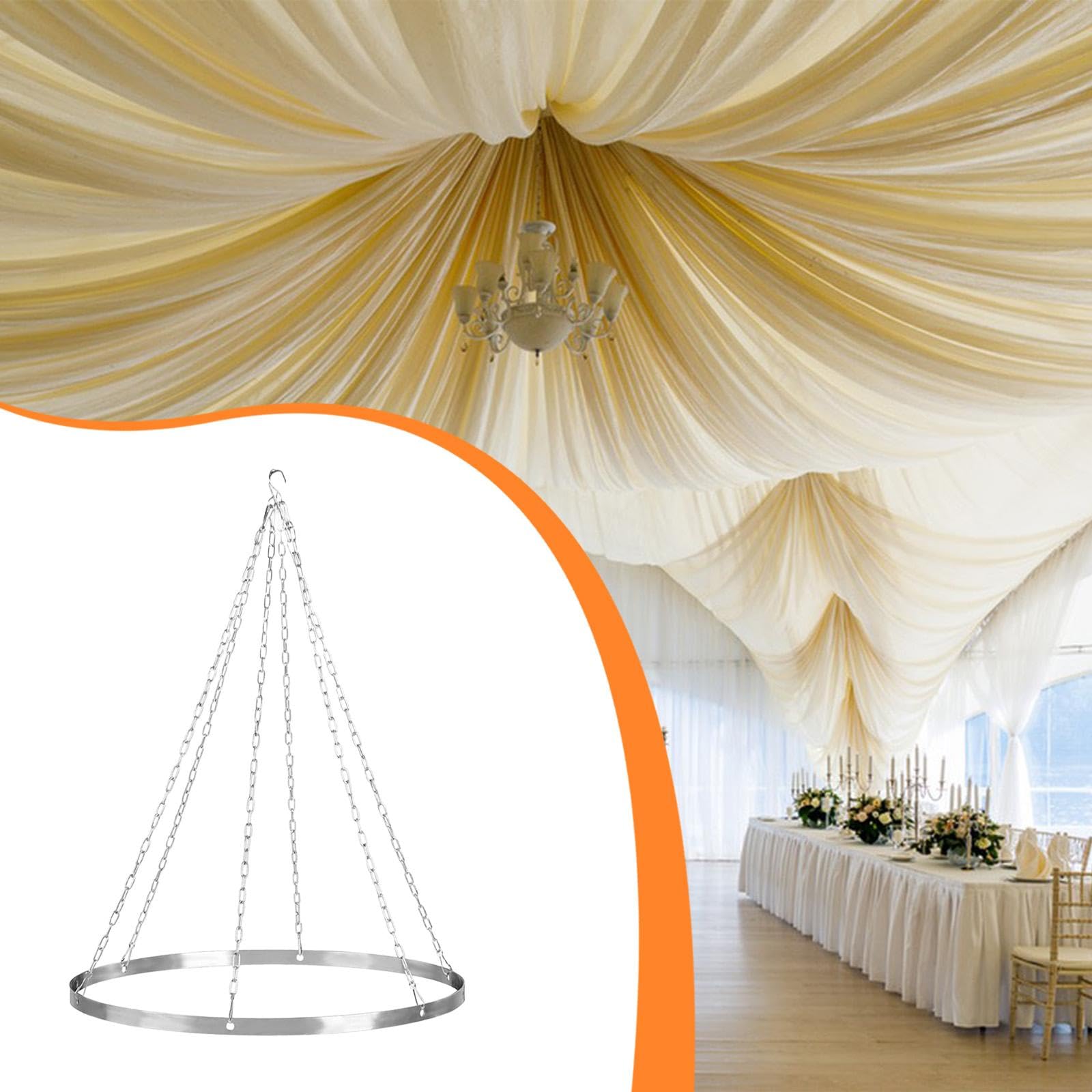 Kit de Suspension Au Plafond pour Drapés de Tissu, élégant, avec Crochets, Décoration de Mariage pour Gazebo et Jardin, 60 Cm de Diamètre