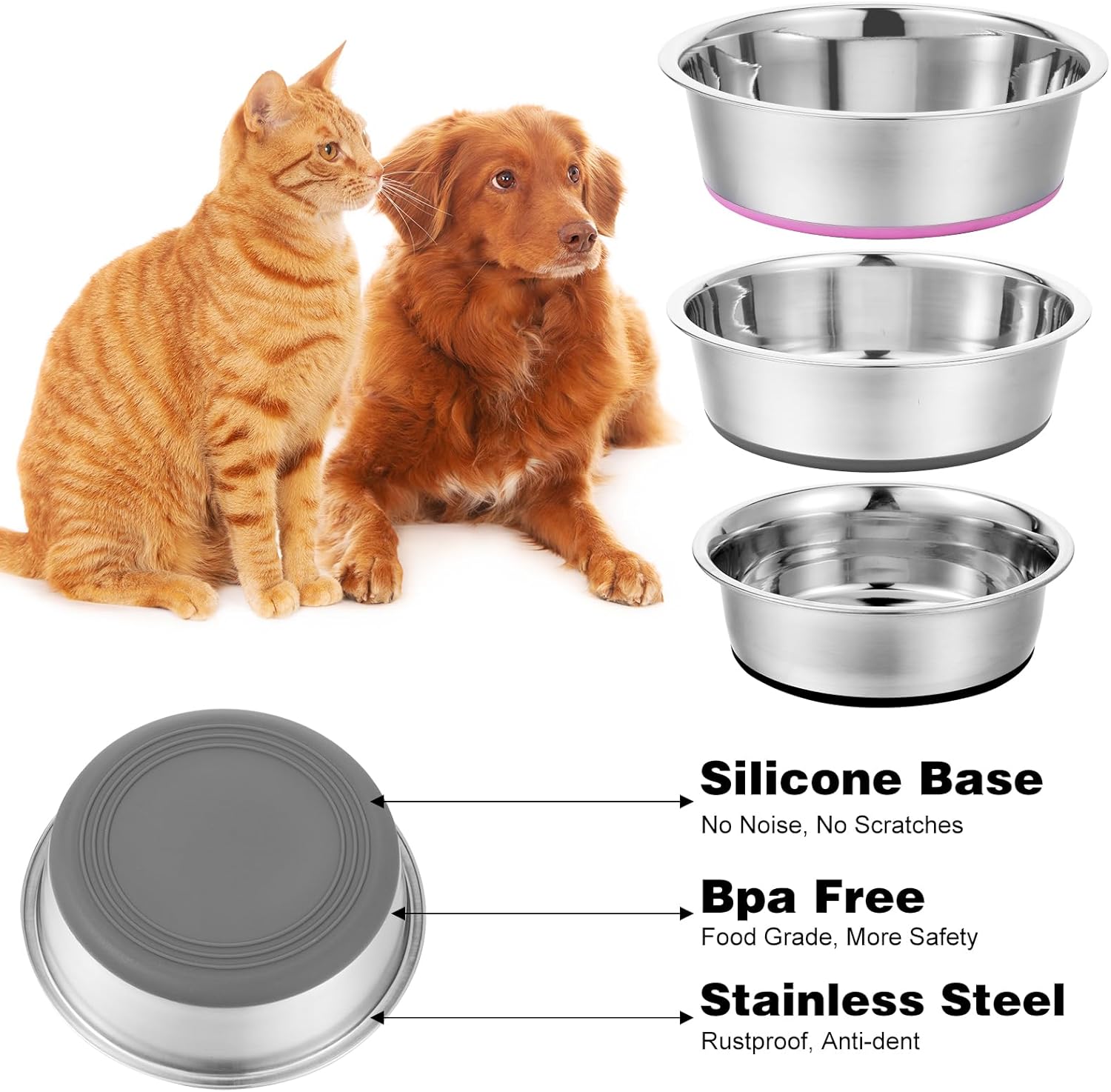 3 Pcs Heavy-Duty Stainless Steel Dog Bowls: The Perfect Feeding Solution for Pets!