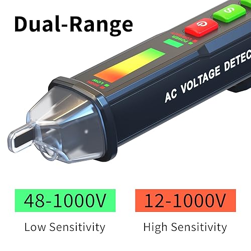 Miniatura 2 de ZOTEK Probador de voltaje ZT-DB02, probador de voltaje sin contacto, CA 12V-1000V48V-1000V doble rango, probador de línea en vivonula, probador