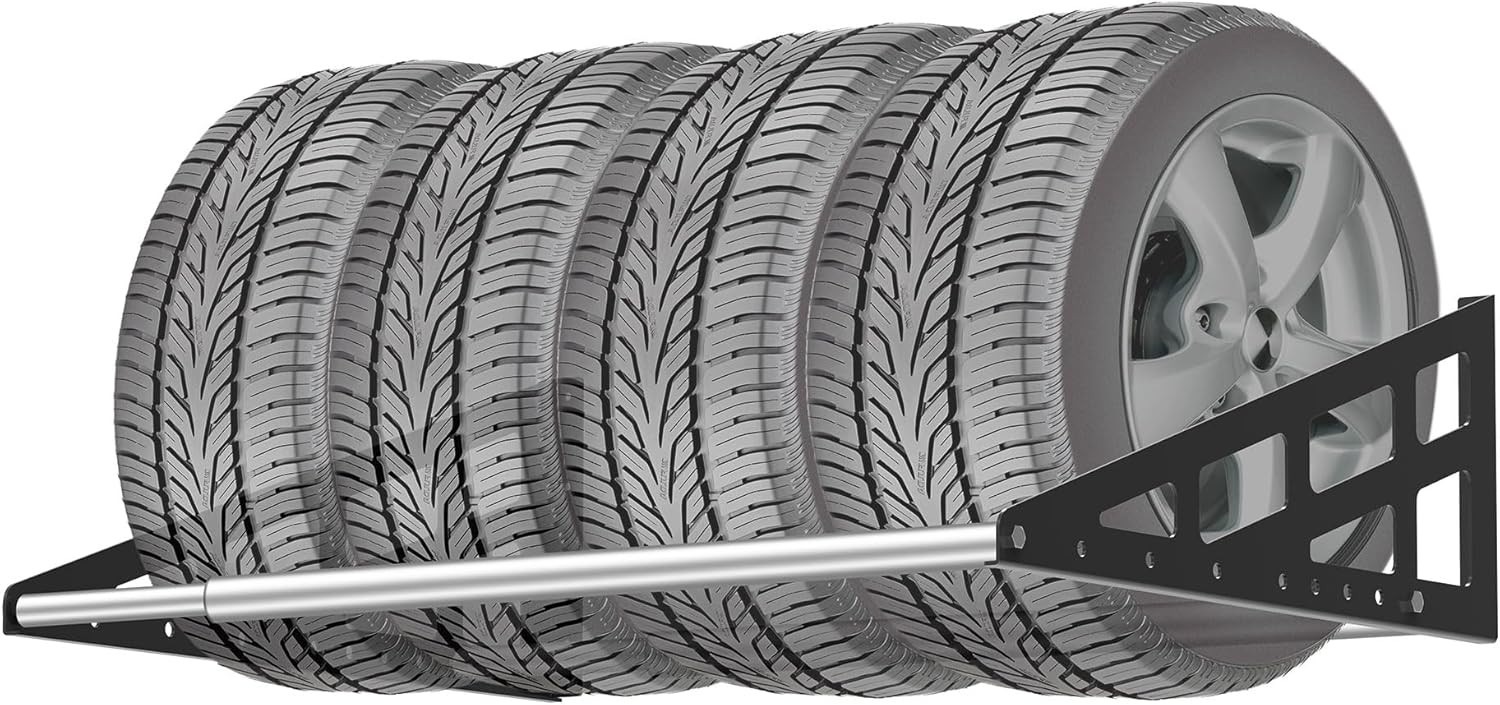 Foozet Heavy Duty Tire Rack Wall Mount - Adjustable 31-56" Telescopic Garage Storage for 4 Tires, 400lb Capacity