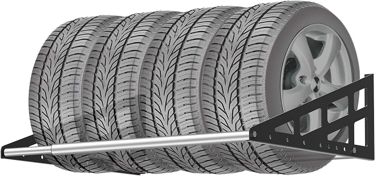 Tire Rack Wall Mount,Heavy Duty Adjustable 31"-56" Tire Storage Rack, Wheel Racks for Garage with Telescopic Rods, Hanging Garage