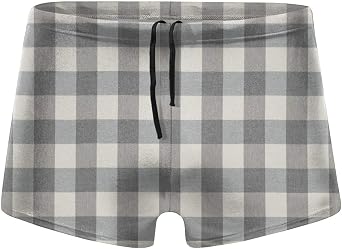 Mens Black White Grid Thin Line Swimwear Boxer Briefs Swim Trunk Triangle Thong Bikini Swimsuit