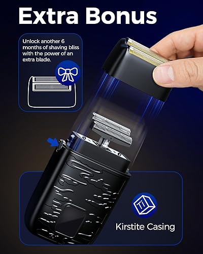 Miniatura 6 de GLAKER Maquinillas de afeitar eléctricas para hombres  Afeitadora compacta de aluminio con 3 velocidades ajustables y hoja de repuesto extra,