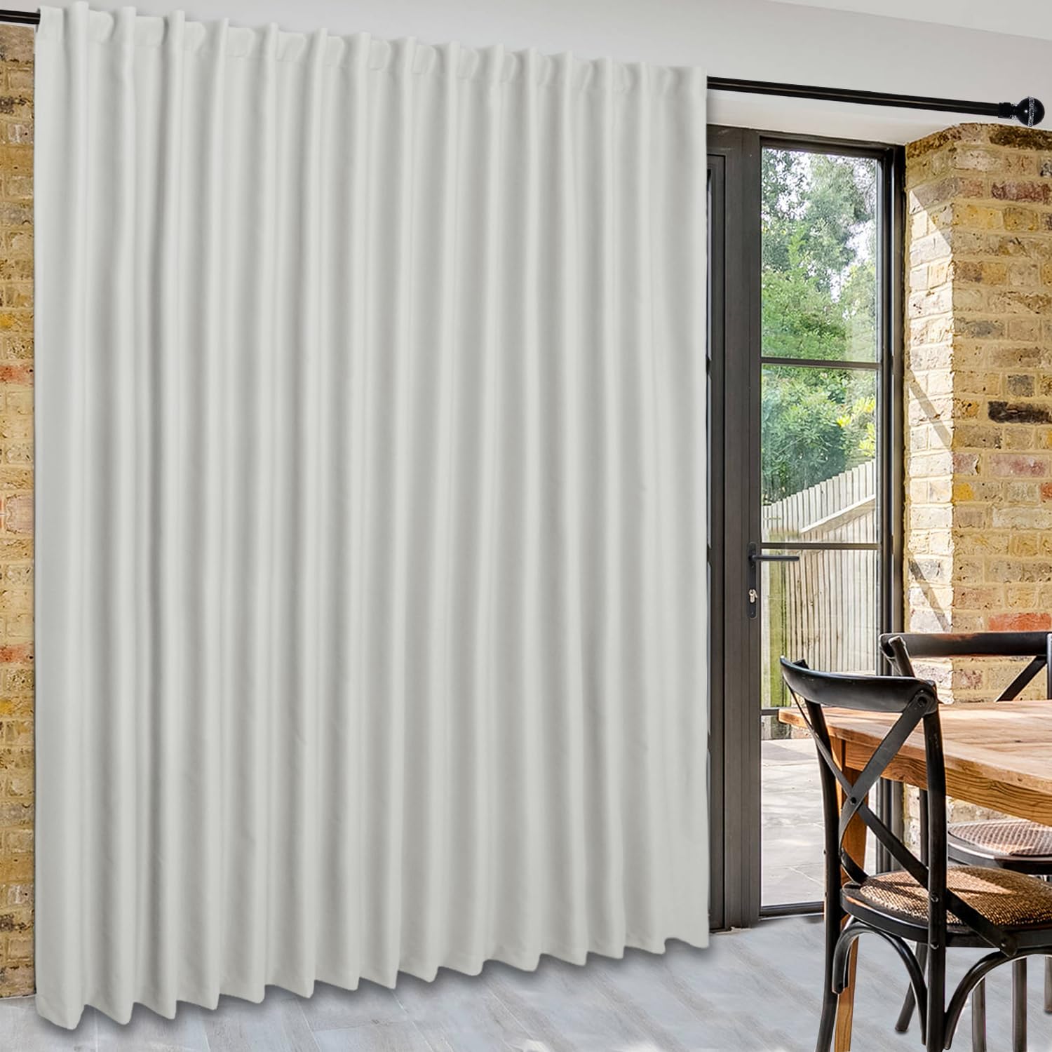 DWCN Privacy Room Divider Blackout Curtain - Patio Sliding Door Curtains, Extra Wide Thermal Curtains with Back Tab & Rod Pocket for Living Room and Bedroom Partition, 120 x 84 Inches, Ivory