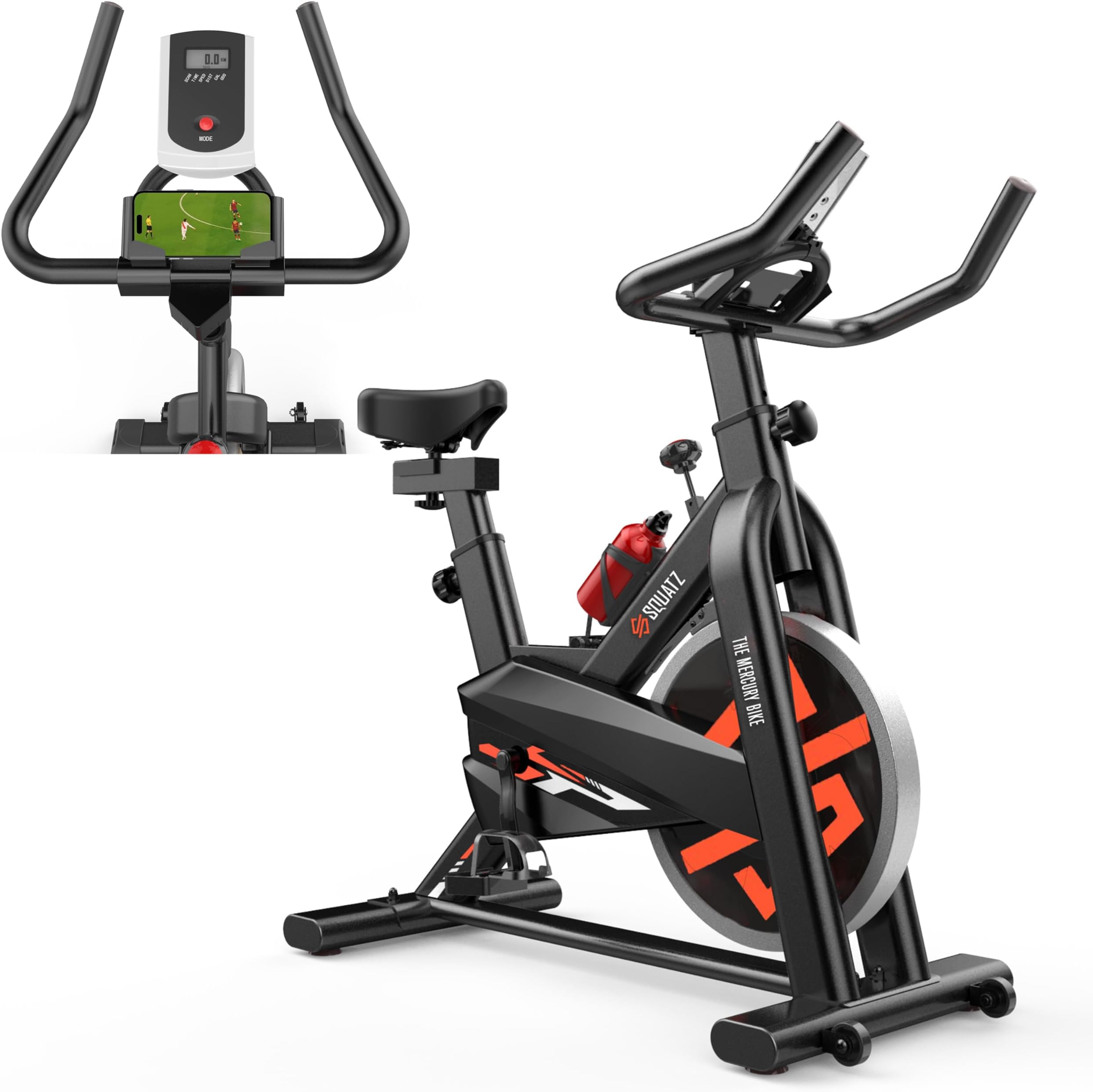 SQUATZ Stationary Cycling Bike Exerciser - Indoor Exercise Bicycle With Training Console, 4-Way Adjustable Seat and Handlebar, 8 Resistance Levels, Workout Equipment for Home Gym