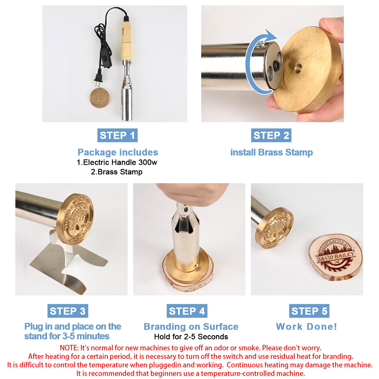 KAINSY Custom Electric Branding Iron for Wood - Wood Branding Iron Personalized Wood Burning Letter Stamps - Make Your Logo into Metal Stamp for Leather Food - Wedding Gifts Woodworking Tools(1.5Inch)