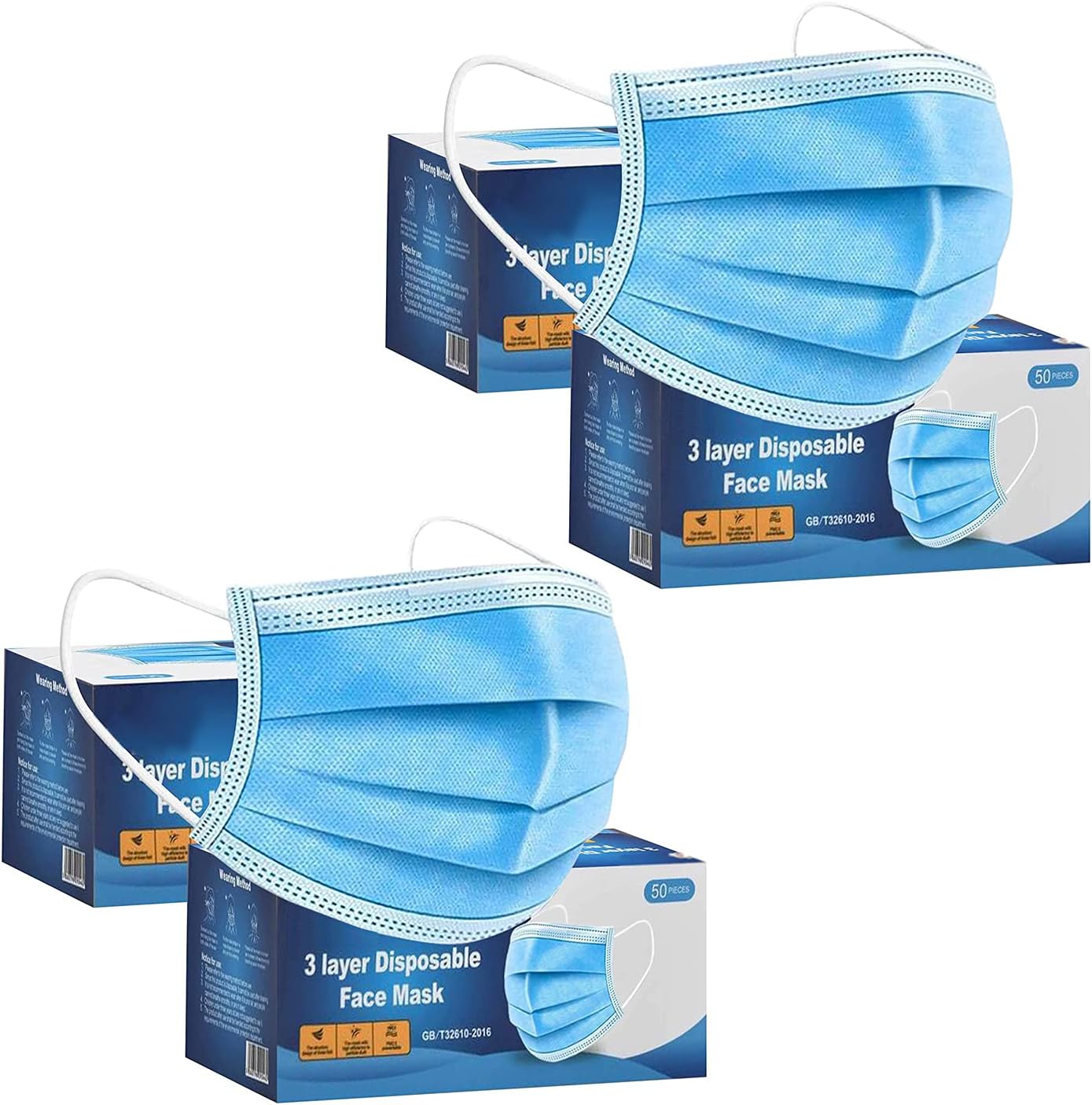 1ABOVE 200 PCS -3-Layer Protective Disposable Face Masks, Breathable Face Mask,High Filterability, Sutaible For Sensitive Skin (Blue)