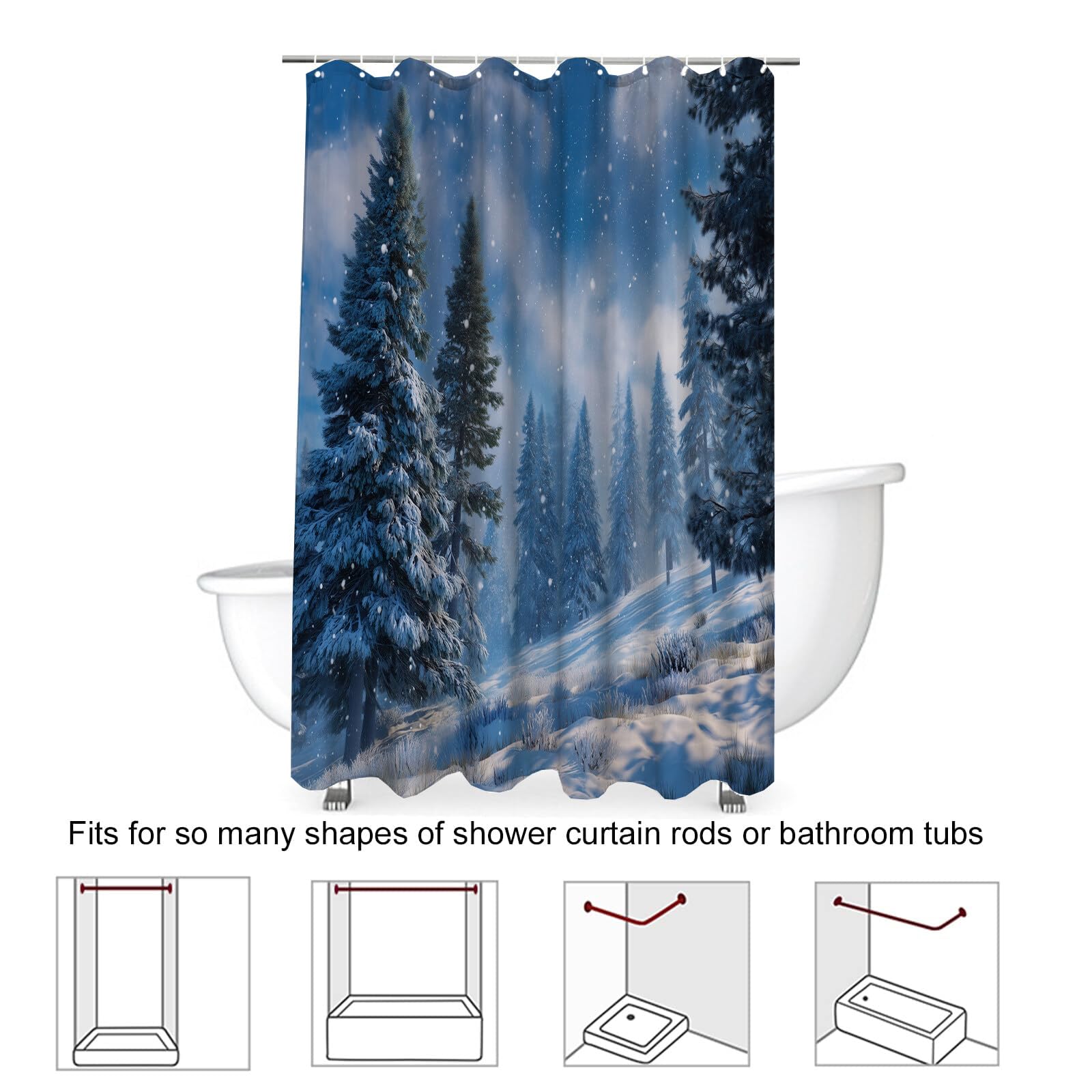 Rideau Douche,Rideau Baignoire Lavable en Machine Rideaux Douche Tissus Lavable Rideau De Baignoire Lavable pour Salle De Bain Domicile Baignoire Famille,Forêt De Pins,
