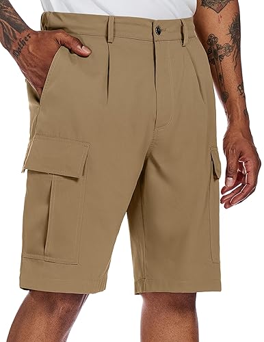 PEGENO Mens Cargo Shorts Elastic Waistband Drawstring Casual Classic Summer