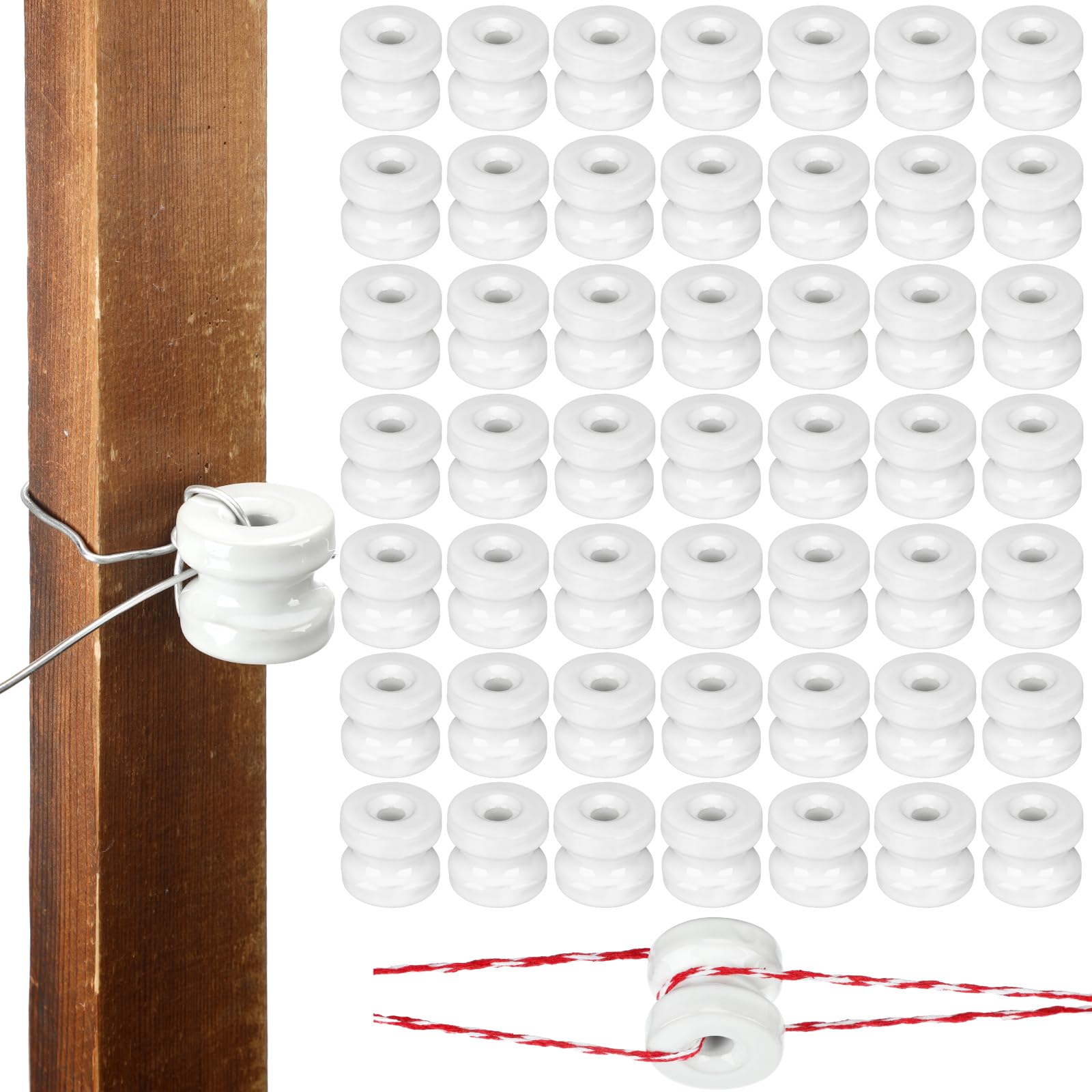 SiliFine 50 unidades WP36 aisladores de valla de cerámica para postes de esquina, aisladores eléctricos de porcelana blanca circular para valla de alambre y poste de madera