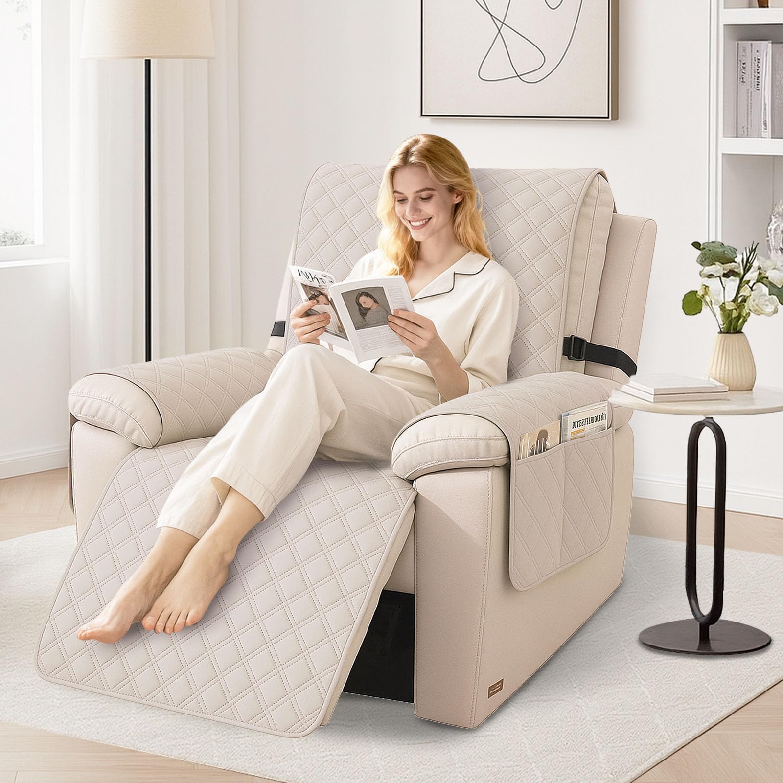 YSTELLAA Relax duży pokrowiec na fotel 1-osobowy, wodoodporny uniwersalny pokrowiec na fotel, zdejmowany pokrowiec na fotel z podłokietnikami, do domu z dziećmi i zwierzętami, beżowy