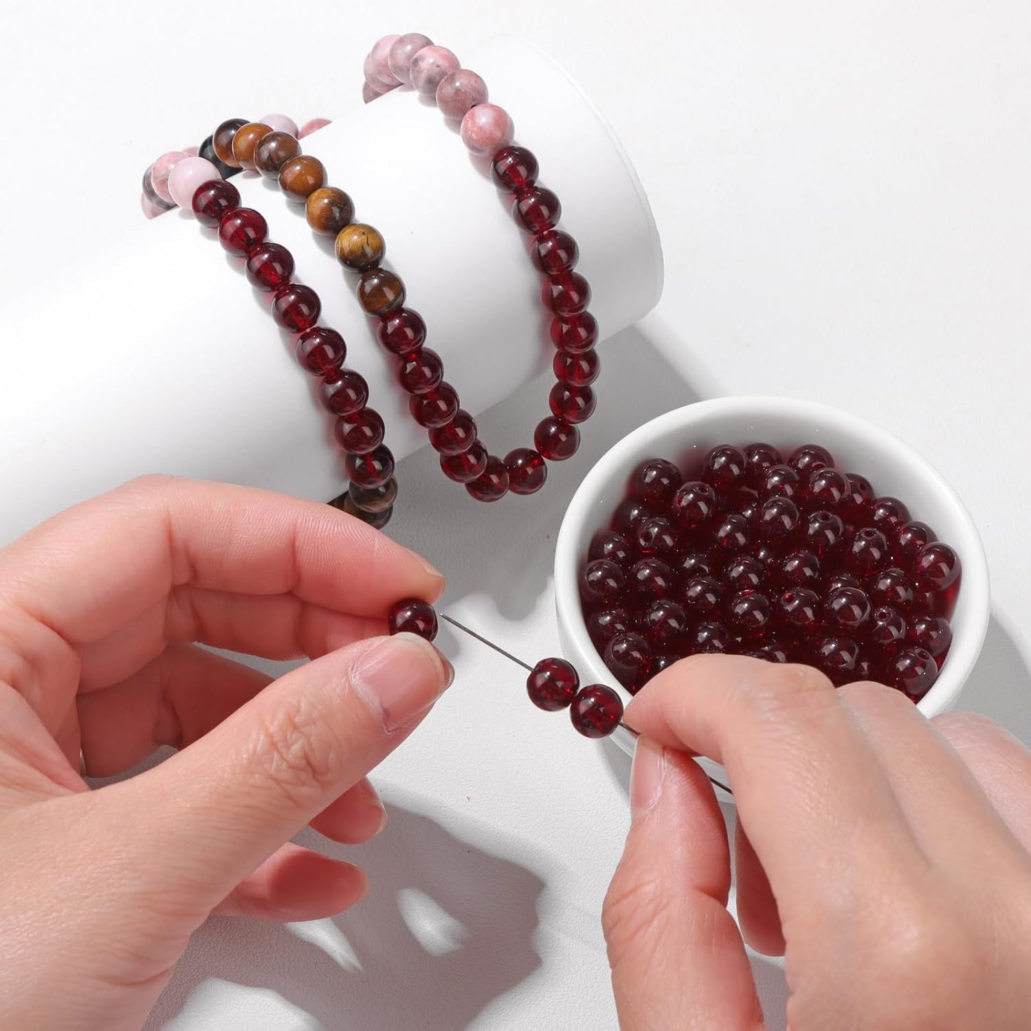 100PCS 8mm Garnet Red Glass Gemstone Round Loose Beads for Jewelry Making Chakra Crystal Stone Beads for Bracelets Necklace Earrings Making Supplies (100pcs/Strand) - Image 4