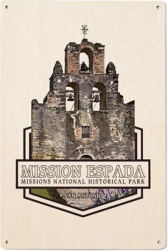 Lantern Press Letrero de madera de 6 x 9 pulgadas, listo para colgar, decoración de pared, Parque Histórico Nacional San Antonio Missions, Texas,