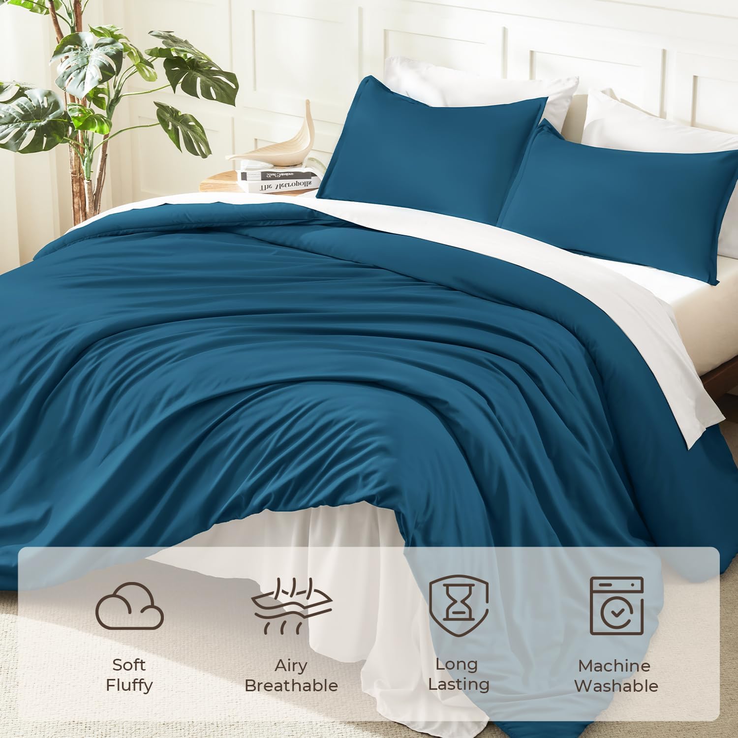 Litanika Teal Comforter Full Size, 3 Pieces Turquoise Lightweight Solid Bedding Comforter Set, All Season Fluffy Bed Set (79x90In Comforter & 2 Pillowcases) thumbnail