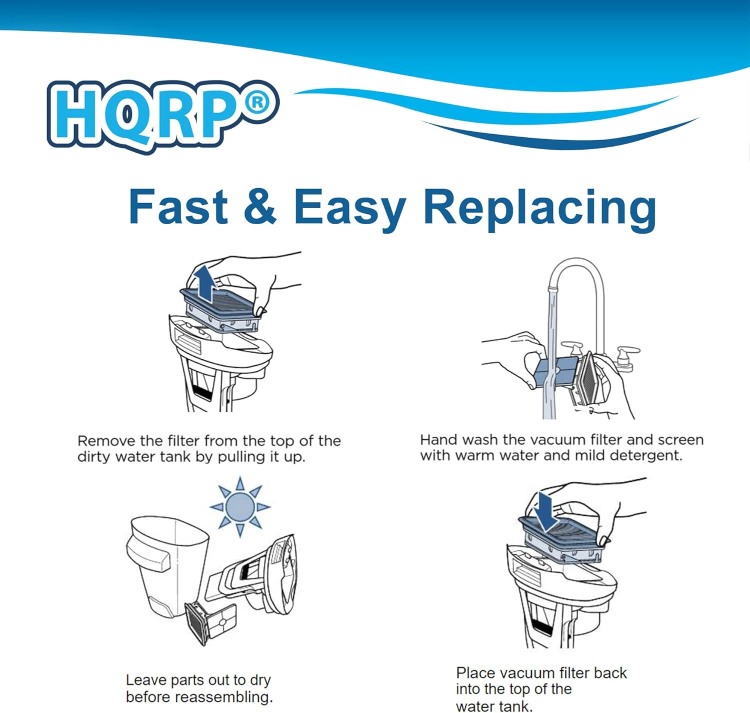 HQRP 4-Pack Filter compatible with Bissell 2328, 2305, 2305K, 2303, 2306A, 2306, 23062, 23068 CrossWave Pet Pro Multi-Surface Wet Dry Vac Vacuum Cleaners