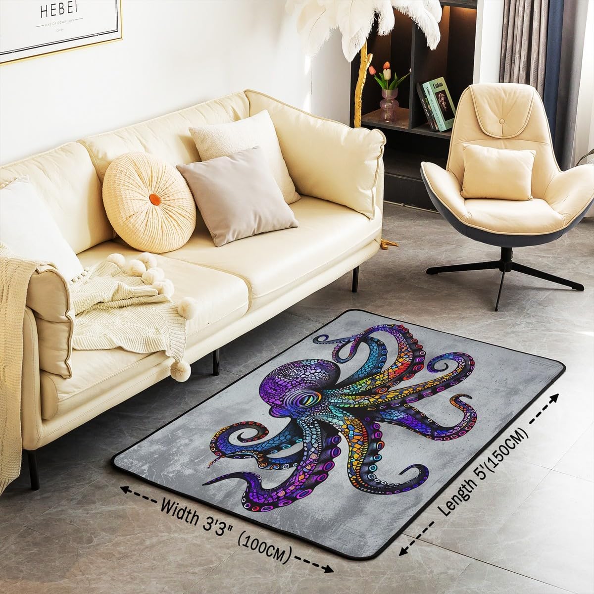 Octopus Tentacles Area Rug 3'x5' Floor Mat Rugs for Living Room Bedroom Decor Fluffy Soft Purple Ocean Octopus Carpet Rug,Soft Decorative Carpet