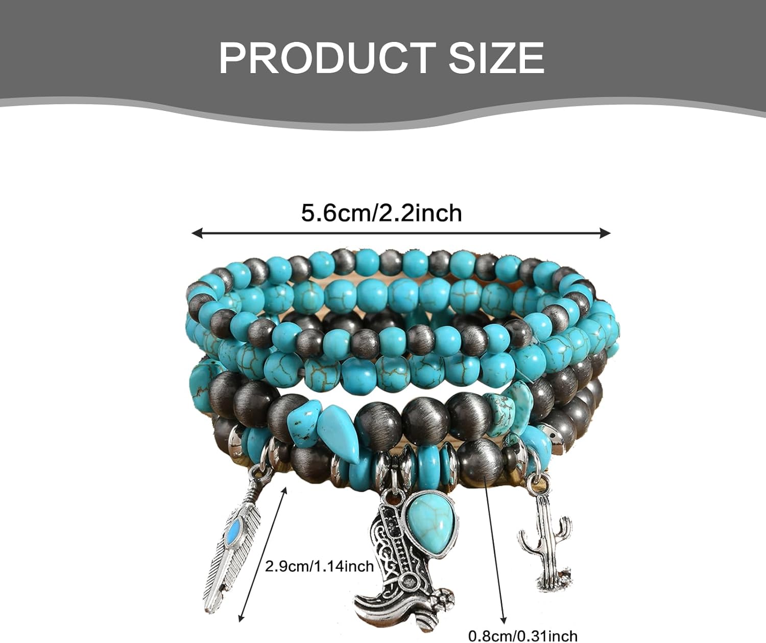 Turquoise Beaded Bracelets, Western Bracelets for Women Bohemian Stackable Boots Bracelets Vintage Country Outfit Accessories - Image 2