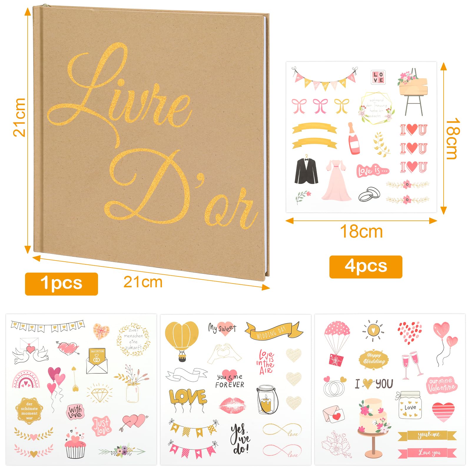 Livre d'or Mariage Vintage Vierge 21 x 21 cm 72 Pages