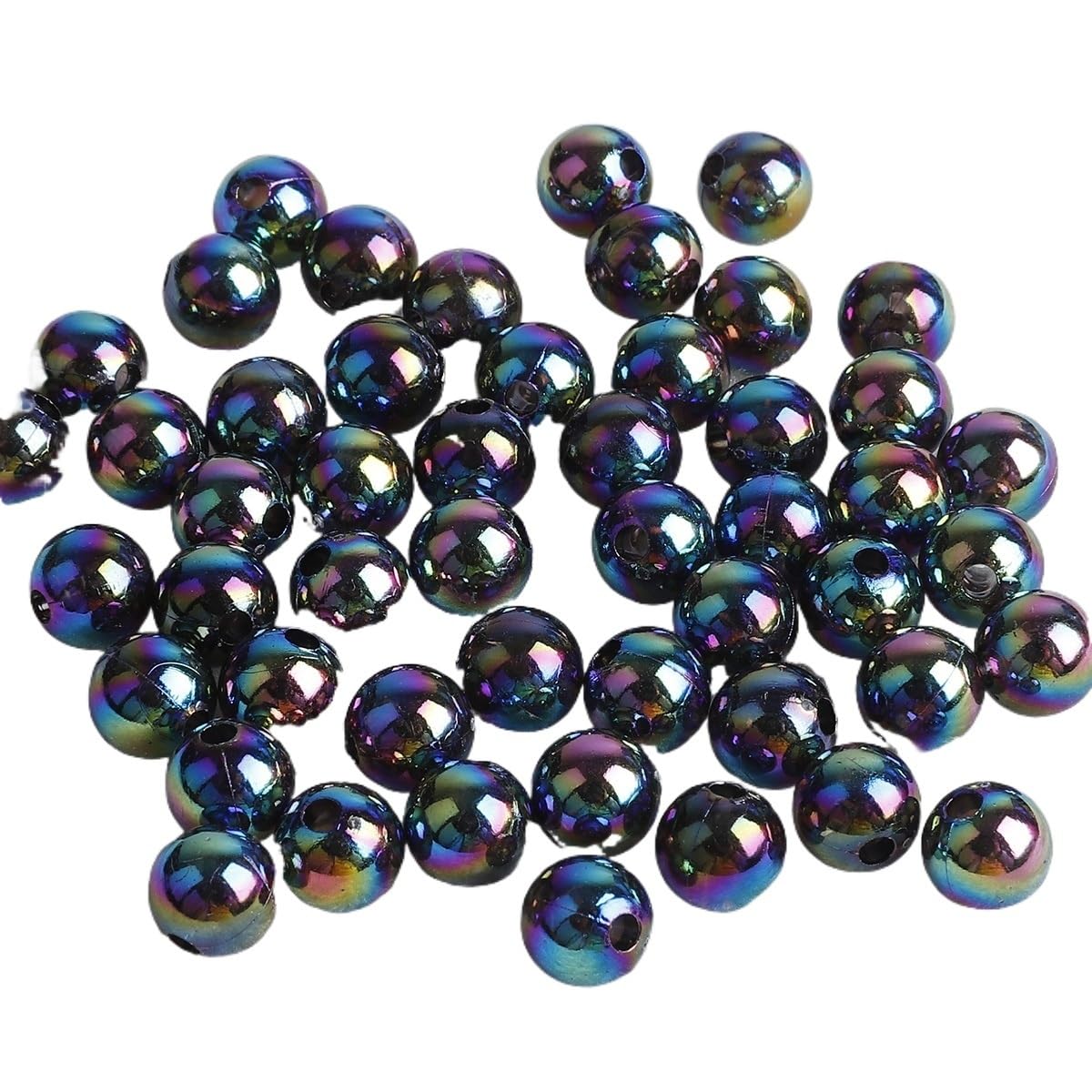 JINFEUGE 6/8/10Mm Loose Acrylic Beads Rainbow Ab Color Round Clear Beads,for Jewelry Making DIY Bracelet Necklace Earrings/Black/6Mm 100Pcs
