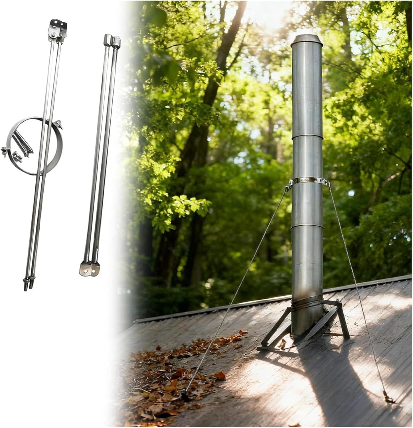 Stove Pipe Roof Support Bracket - Weatherproof Solid Steel Chimney Pipe Holder, Adjustable Wall Bracket for 3.1in (80mm) Pipes, Side/Top Mount Stability Solution