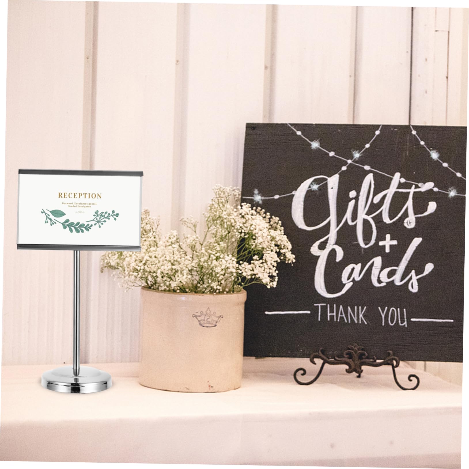 Cabilock 1pc Business Card Holder Menu Display Stands Table Top Sign Holder Message Clip Holder Paper Clip Stand Name Stands Table Number Stands Table Sign Holder Stainless Steel Silver