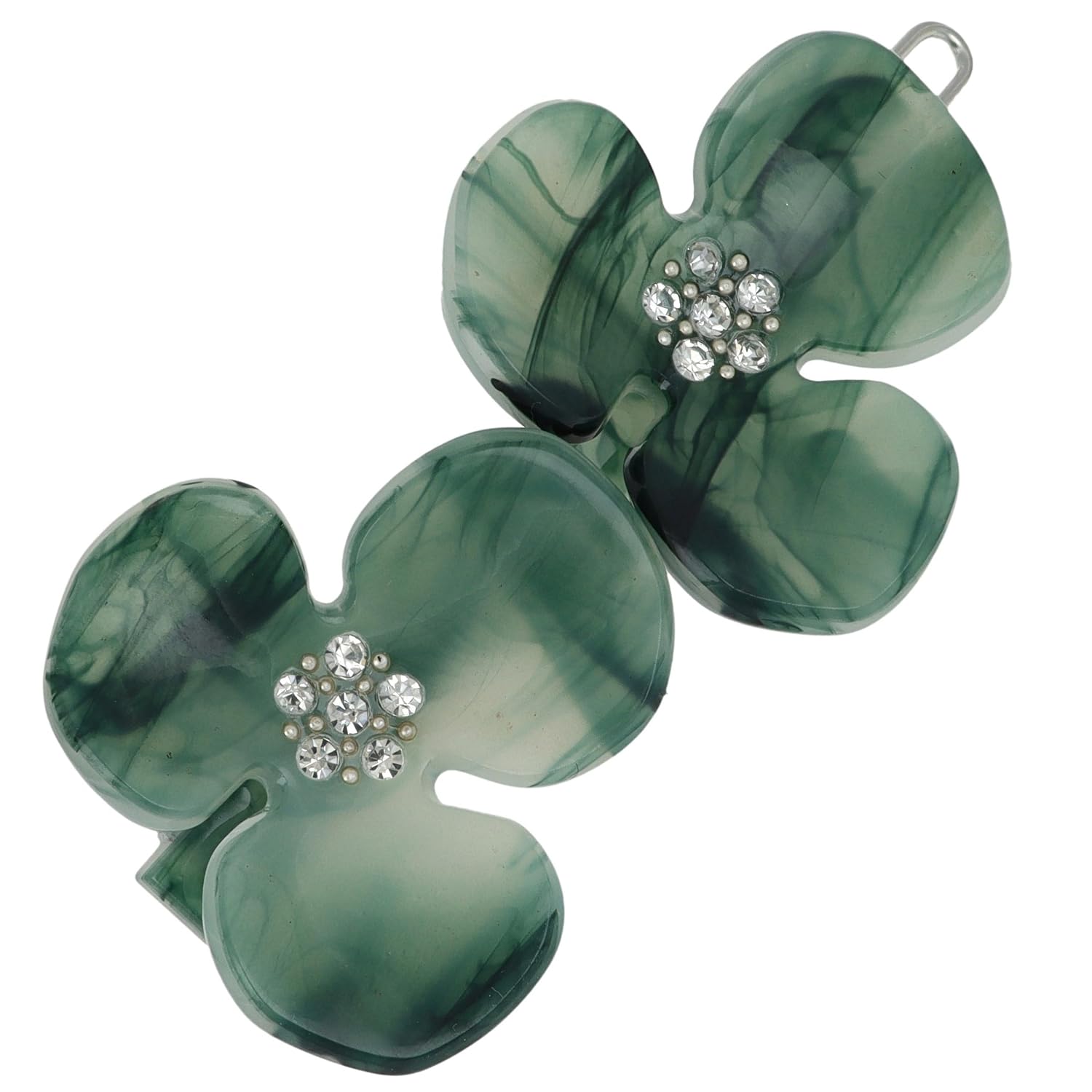 L. Erickson Shelly Small Flower Hair Clip For Fine Hair, Mint Green Clip With Crystal Embellishments, Gentle Ball & Post Tige Boule Clasp