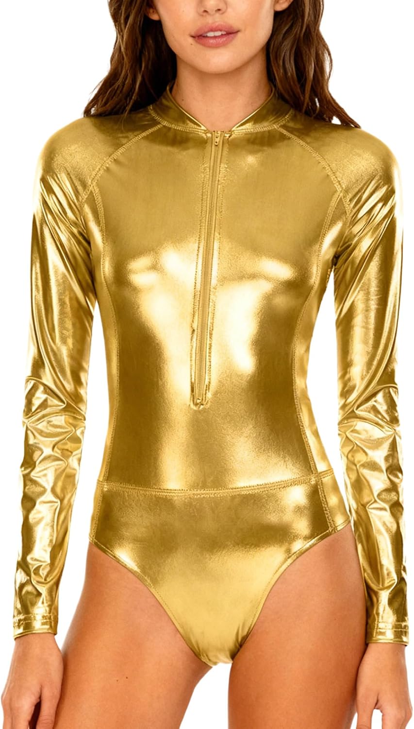 Sywiyi Women Adult Long Sleeve Leotard One Piece Jumpsuits For Jazz Dance Beach Gymnastics