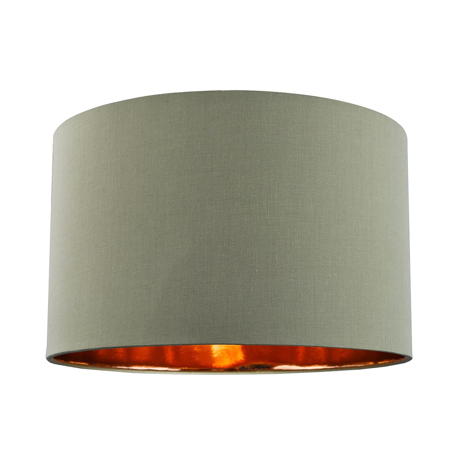 Contemporary and Chic Olive Green Cotton 14" Table, Floor or Pendant Circular Drum Lamp Shade with Shiny Copper Inner by Happy Homewares