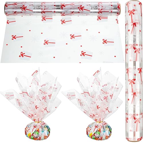 Rollo de papel de celofán navideño de 98 pies de largo, 15.8 pulgadas de ancho, 2.5 mil de grosor, papel de regalo transparente, cesta de regalo de