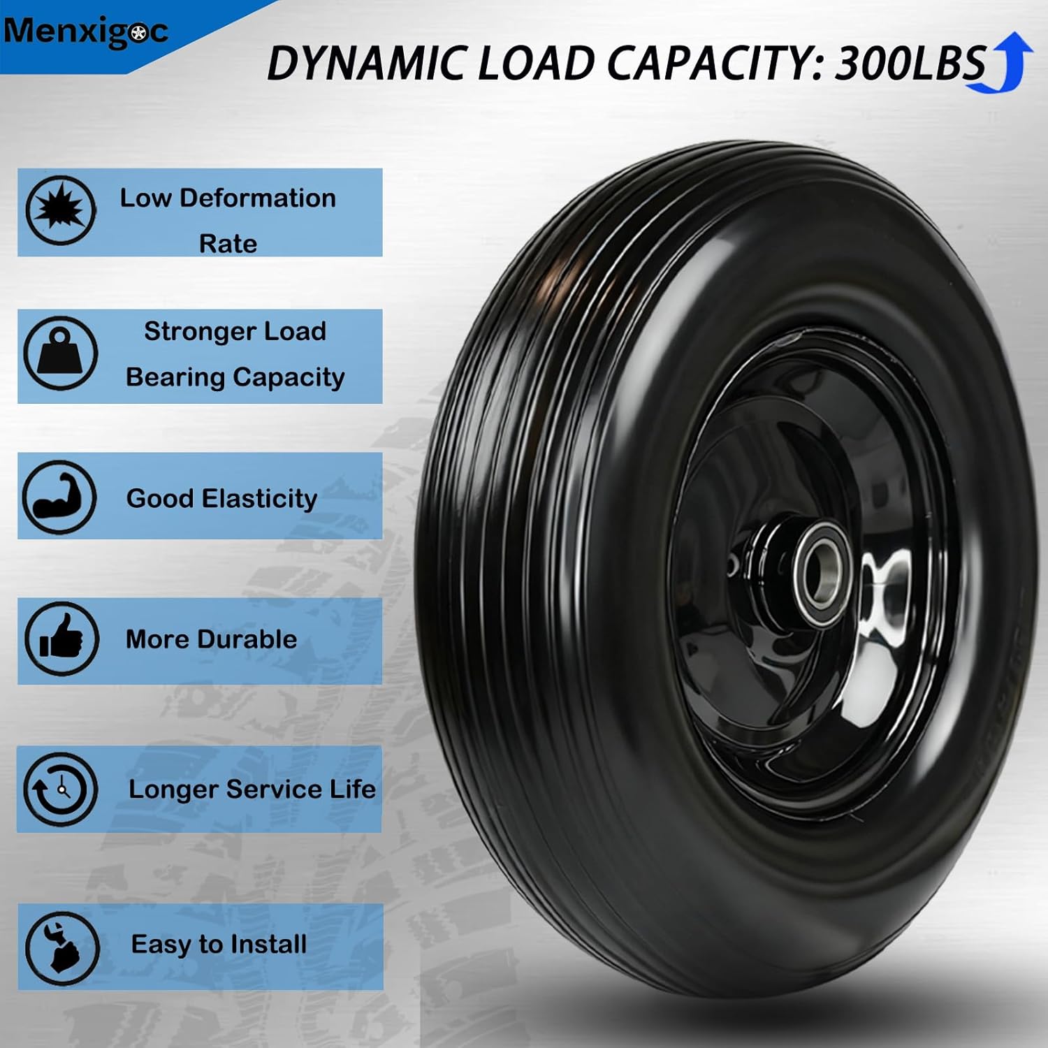 4.80/4.00-8 Solid Wheel with 1" Bore, 4.80-8 Tire with 3" Centered Hub - Complete Kit Includes Bearings & Spacers - for Wheelbarrow Log Splitter Wheel Barrel Yard Cart Garden Wagons - 1Pack