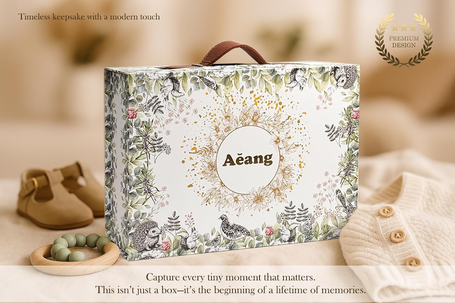 Baby Shower Gifts for Mom, Newborn Baby Gift Set for Baby Girl Baby Boy - Keepsake Box with Baby Hat, Rattle Socks, Sensory Development Rattle (Ellie) - Image 2