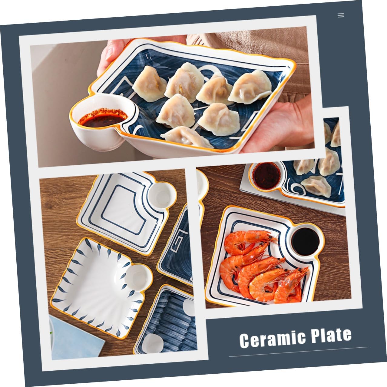 Alipis Creative Ceramic Sushi Plates Set of 4 Square Multi-grid Divided Trays for Dumplings and Appetizers, Japanese Style Porcelain Serving Dishes for Home Kitchen Dining Random Color