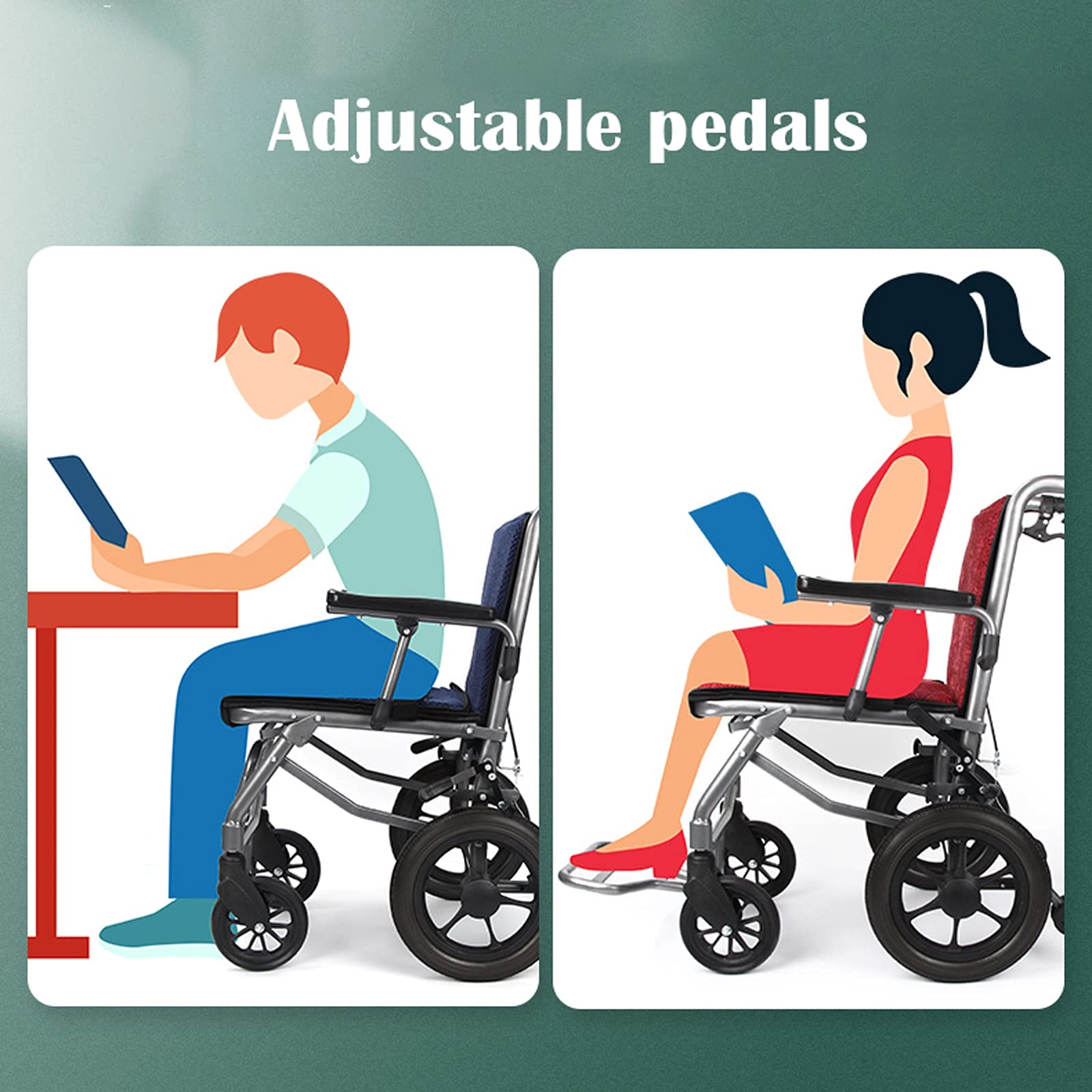 ultraligera Silla de ruedas Silla de transporte plegable con reposapiés en silla de ruedas plegable ultraligero con freno de mano, silla de ruedas de viaje adecuada para ancianos y niños, 16.5 en asie