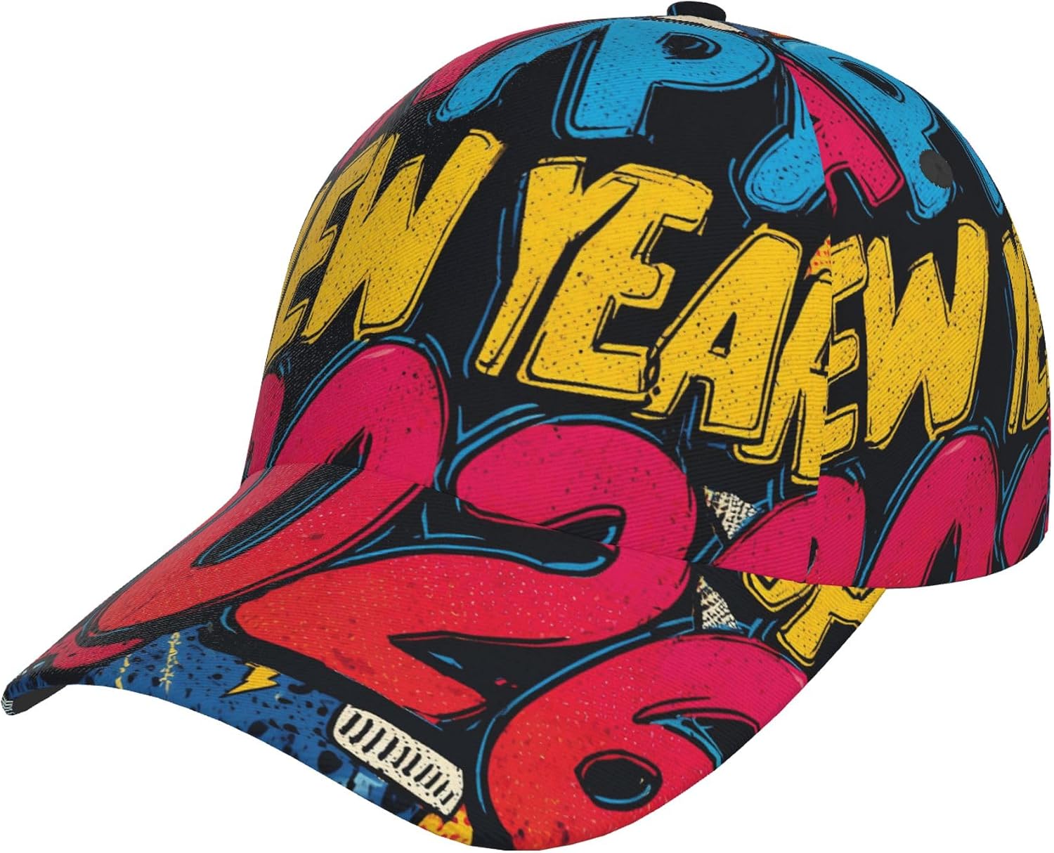 2026 Happy New Year 16 Print Baseball Cap Adjustable Dad Hat Classic Low Profile Polo Headwear for Men Women Running Golf Workouts All Seasons Black