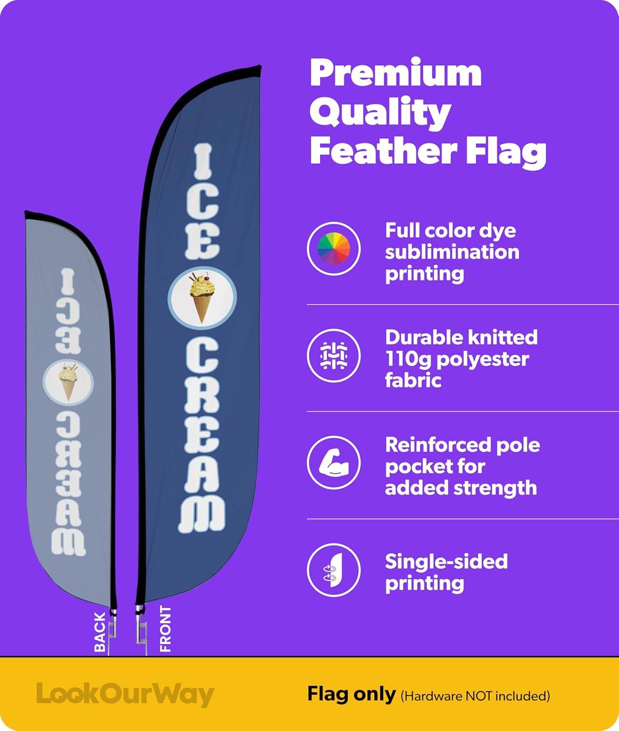 LookOurWay Feather Flag - 12ft Tall Advertising Flag Banner for Business and Events Promotion - Flag Only - Food and Restaurant Themed - Ice Cream Feather (10M1200136)