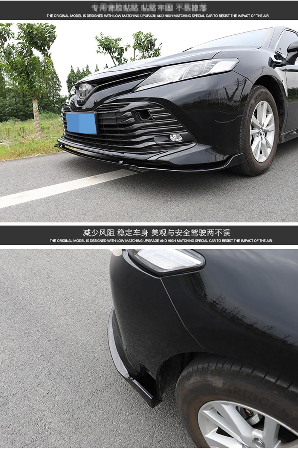 MUCO 3pcs Front Bumper Lip Spoiler Kit Compatible with Camry 2021 2022 2023 2024 Sport Hybrid SE XSE Hybrid Gloss Black Cover Guard Protection Conversion Front Lips