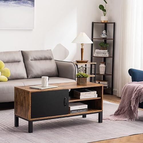 Miniatura 8 de YOUDENOVA Soporte de TV con almacenamiento para televisores de hasta 55 pulgadas color marrón rústico de 47 pulgadas soporte de TV industrial para