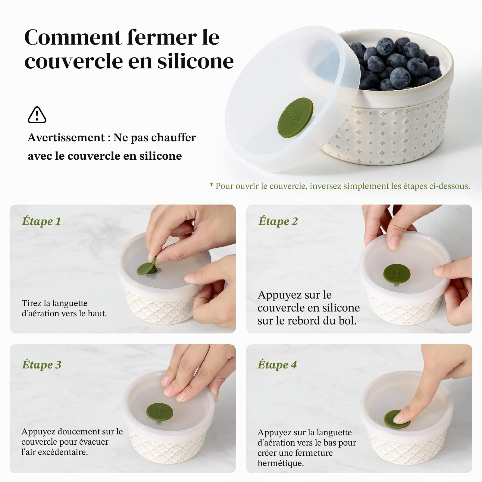 DOWAN Lot de 6 ramequins en porcelaine avec couvercles pour crème brûlée - 230 ml - Passe au four - Pour desserts, cocottes et sauces