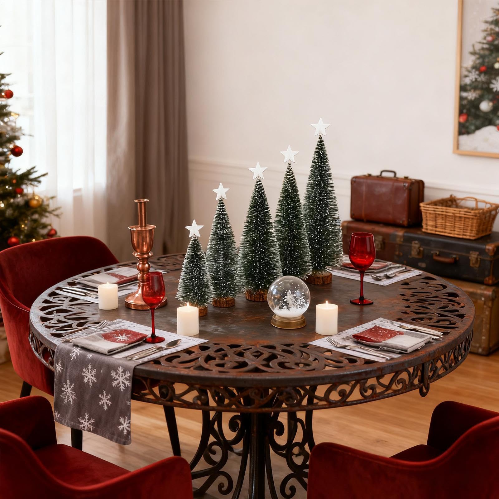 Mini Árbol de Navidad de Mesa 5 Piezas Decoración Estacional con Luces