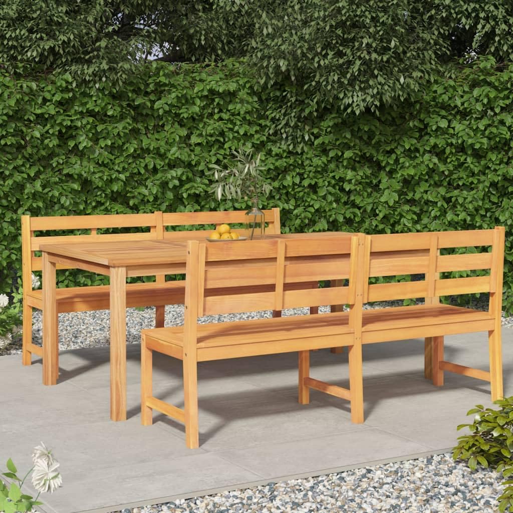 Juego de muebles de jardín de madera de teca maciza de 3 piezas con tablero estable y propiedades repelentes al agua para exteriores