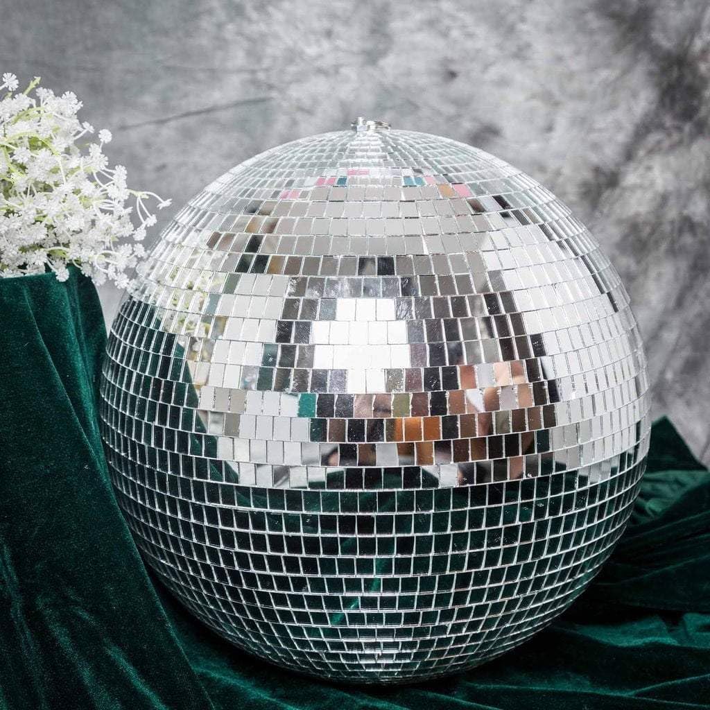 24 Inch Large Silver Glass Foam Hanging Party Disco Mirror Ball Ornament for Wedding Birthday Christmas Holidays Home Stage Decorations