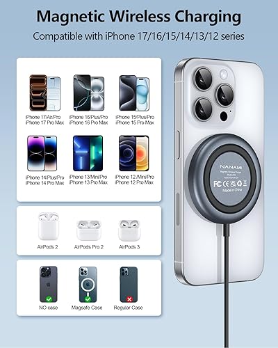 Miniatura 2 de Cargador inalámbrico magnético almohadilla de carga inalámbrica rápida NANAMI para cargador MagSafe serie iPhone 171615141312, cargador de teléfono