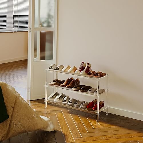 Miniatura 7 de Aquiver Zapatero de acrílico de 3 niveles, moderno zapatero para armario, organizador de almacenamiento de zapatos para entrada, dormitorio, sala de