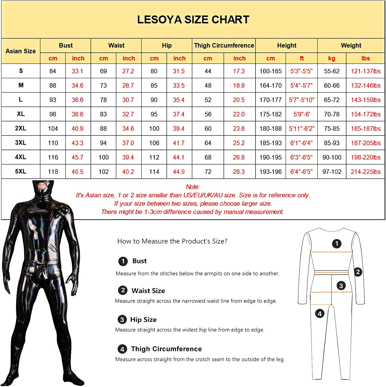 LESOYA Men's Shiny Wetlook PVC Leather Bodysuit Full Body Leotard Catsuit Zentai Suit Clubwear