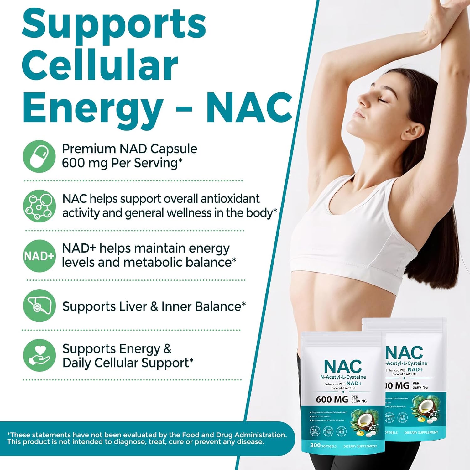 FANSHI NAC Complex with NAD+ & MCT Oil - 300 Softgels | N-Acetyl Cysteine Botanical Blend for Antioxidant Support | Enriched with Coconut Oil for High Absorption | Non-GMO & Lab Tested